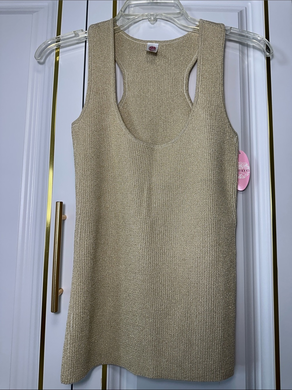 Ribbed Bodycon Tank Top in Tan and Gold